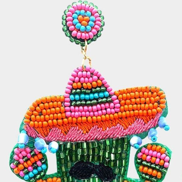 Chili Pepper Green Seed Bead Earrings - Picture 3 of 6